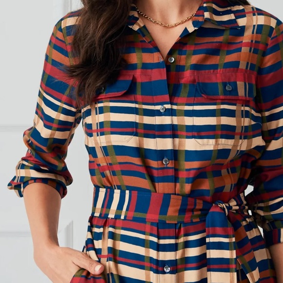 J. McLaughlin Freda plaid flourish dress Multicolor Plaid Long Sleeve Dress - Picture 2 of 12